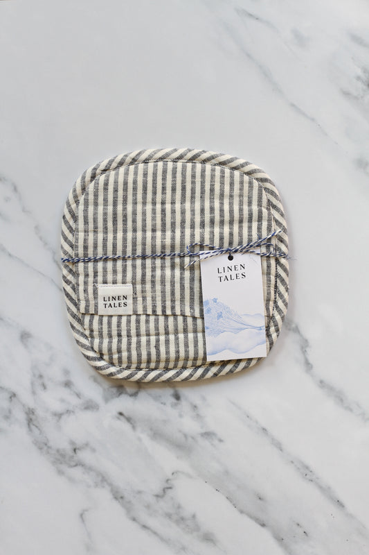 striped linen pot holder made by linen tales