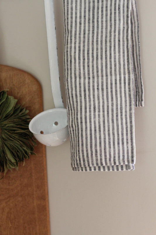 black and white striped linen t towel