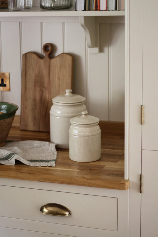 ceramic storage jar with lid - beige 