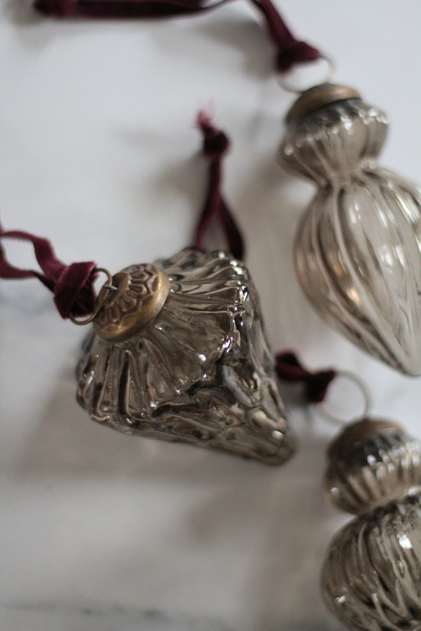 set of three vintage shaped glass bauble 