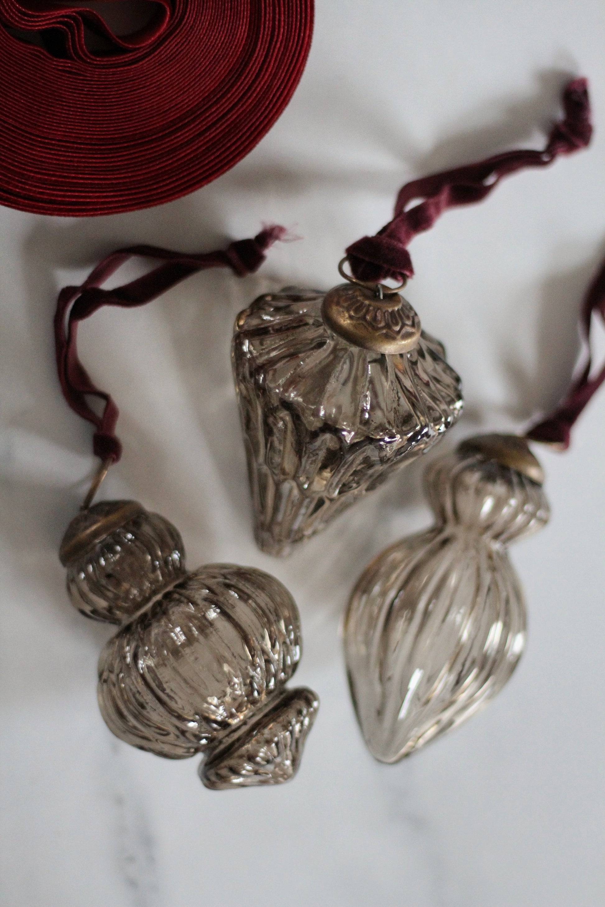 set of three vintage shaped glass bauble 