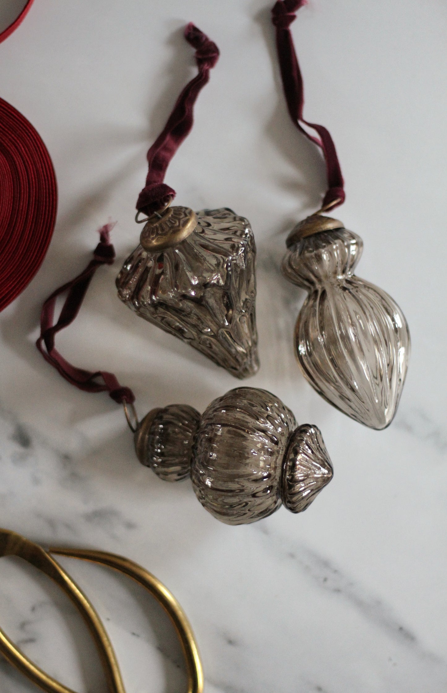 set of three vintage shaped glass bauble 