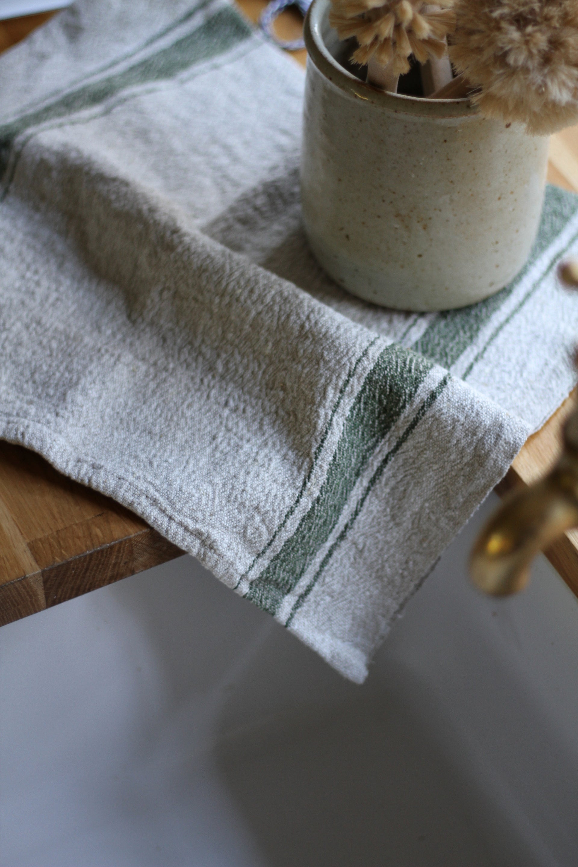 Rustic Linen Tea Towel Green