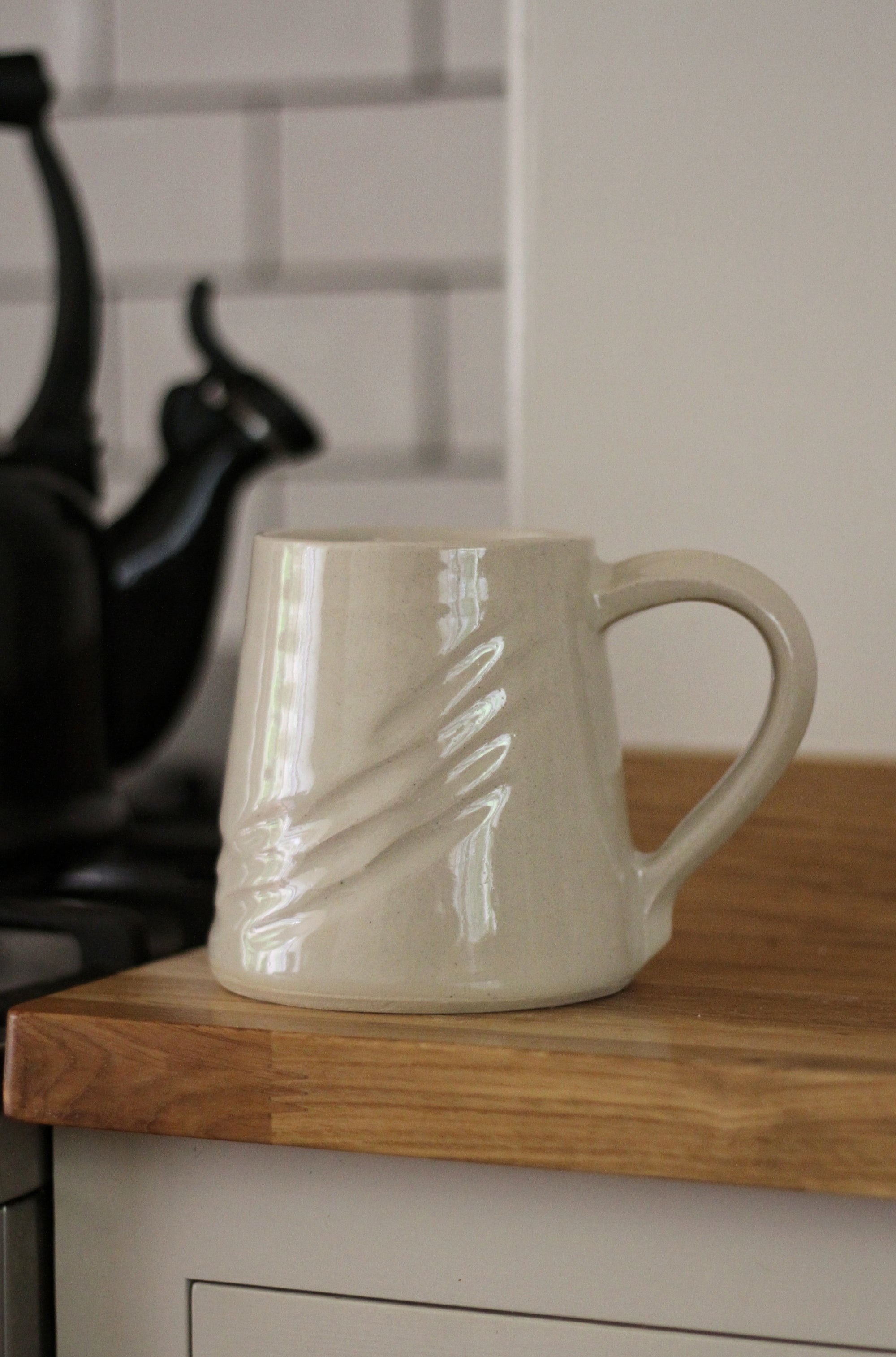stoneware mug with etched detail