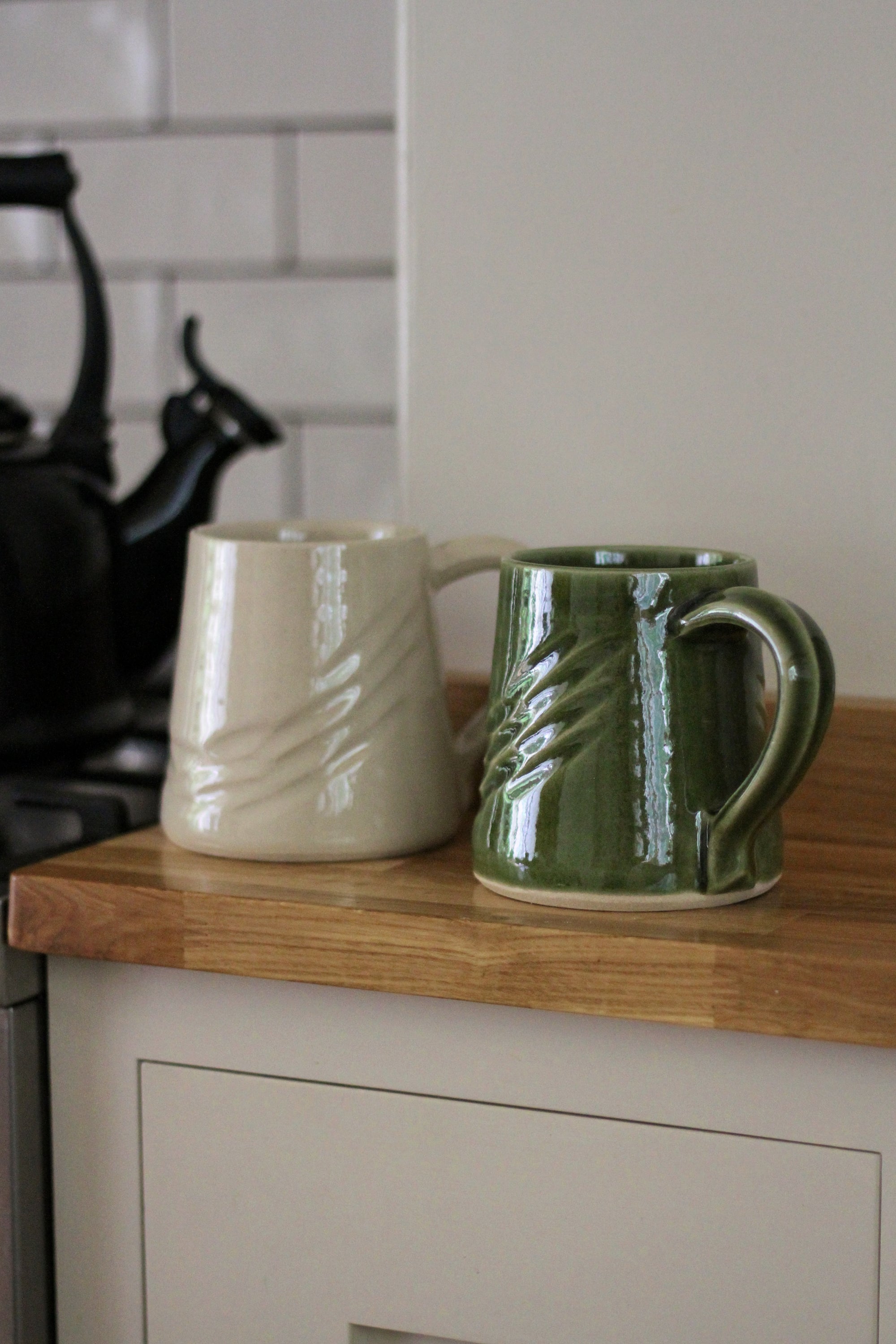 stoneware mug with etched detail
