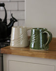 stoneware mug with etched detail