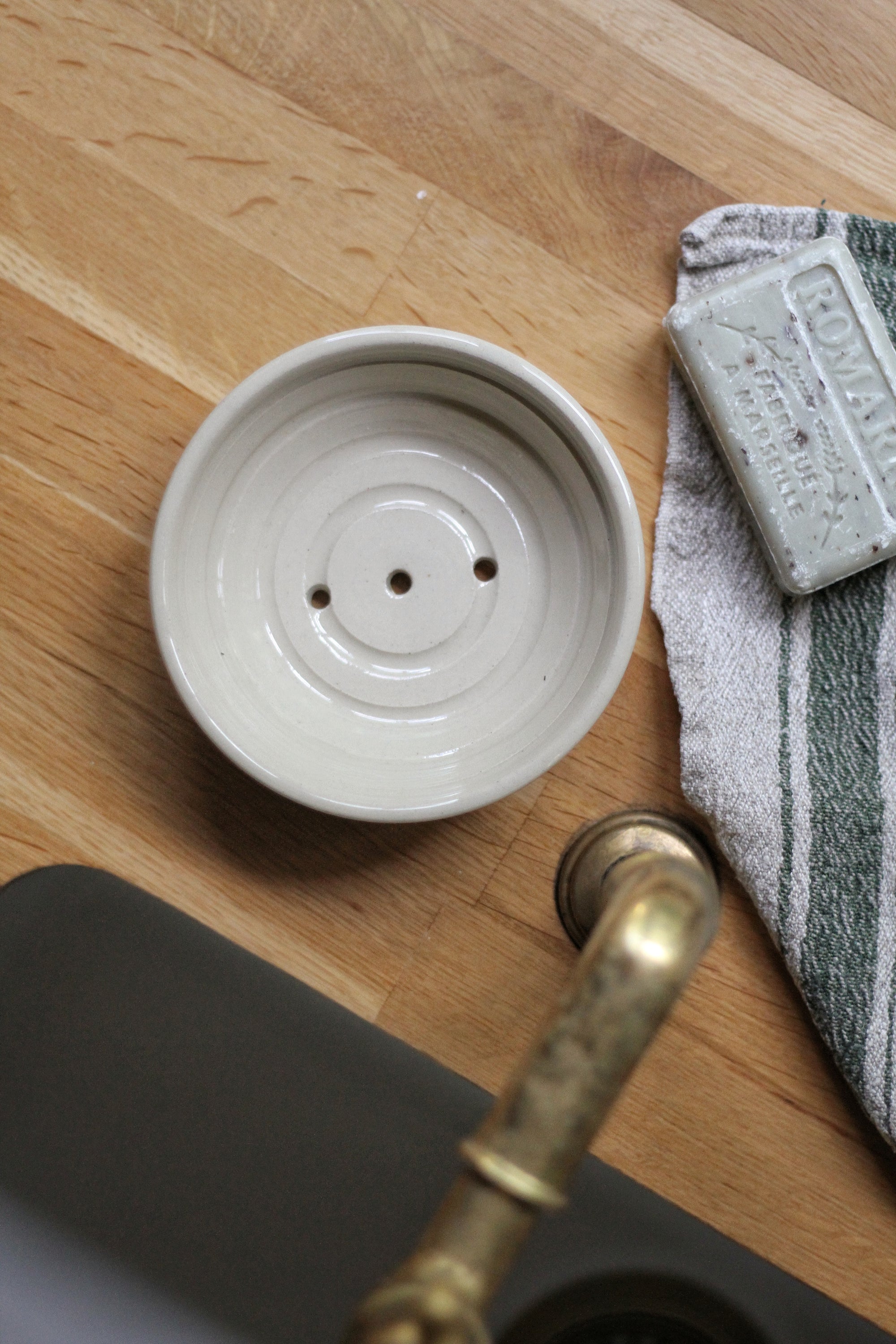 handmade off white stoneware soap dish