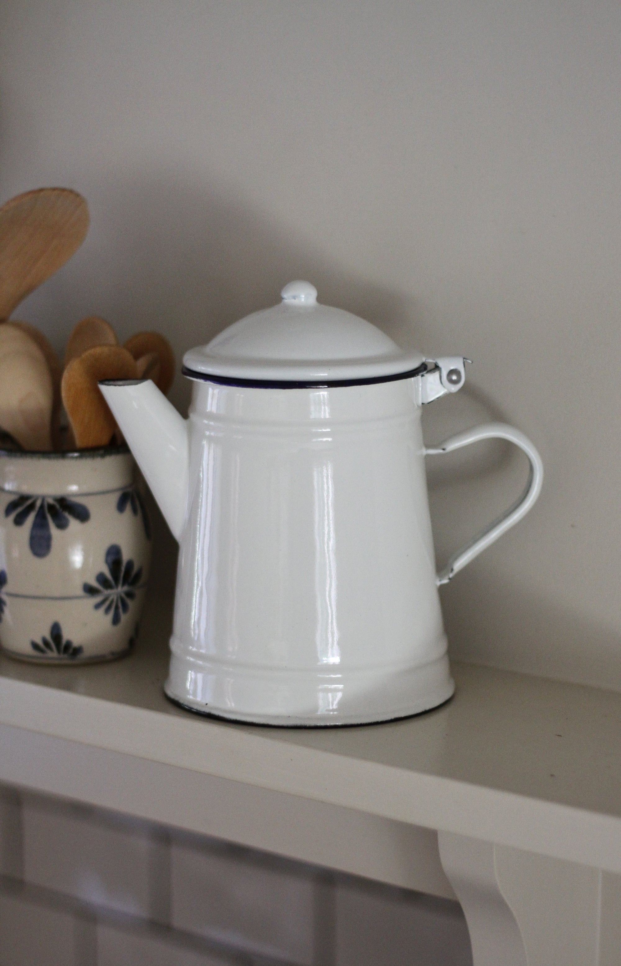 white enamel coffee  pot