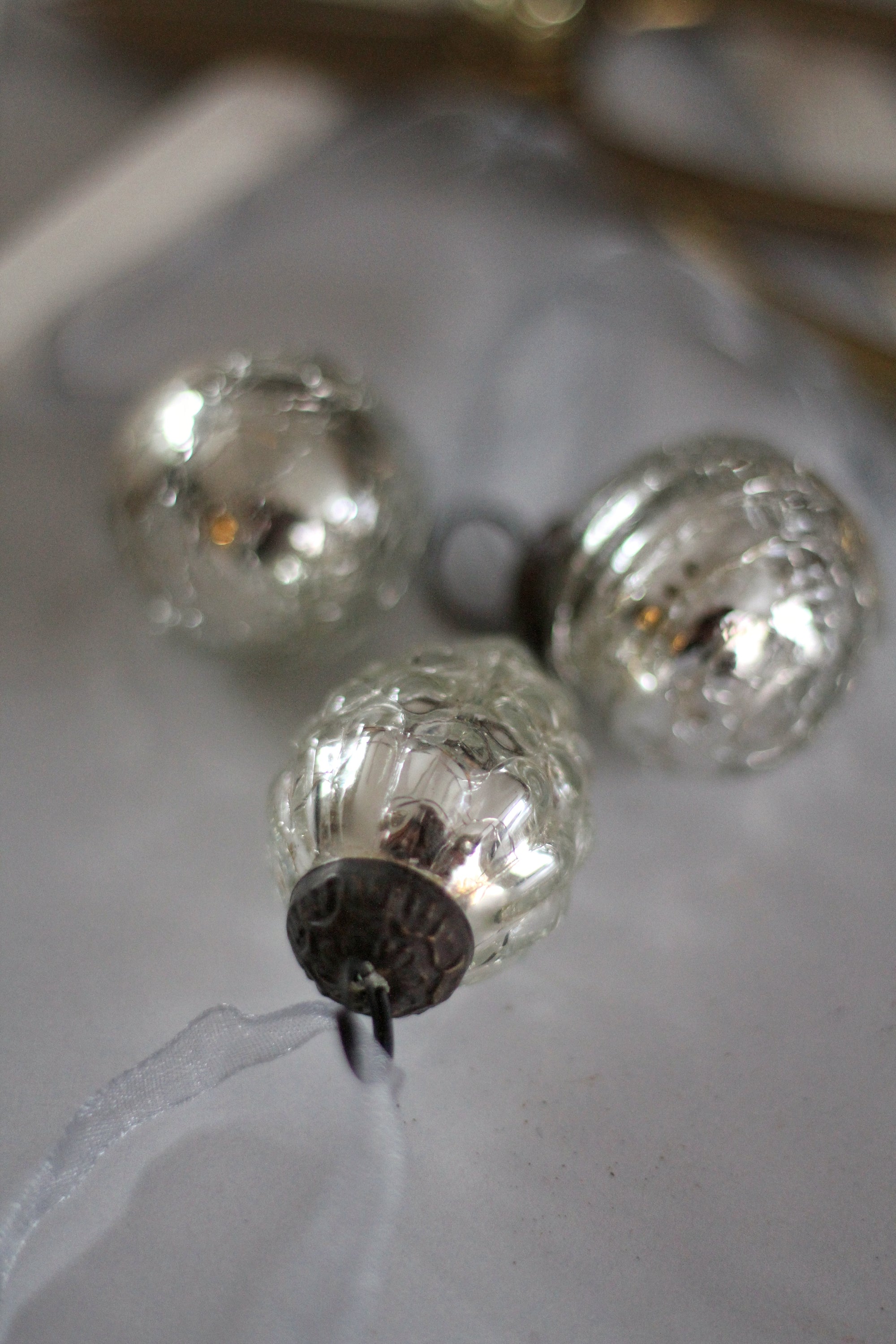 silver mini glass bauble set of three