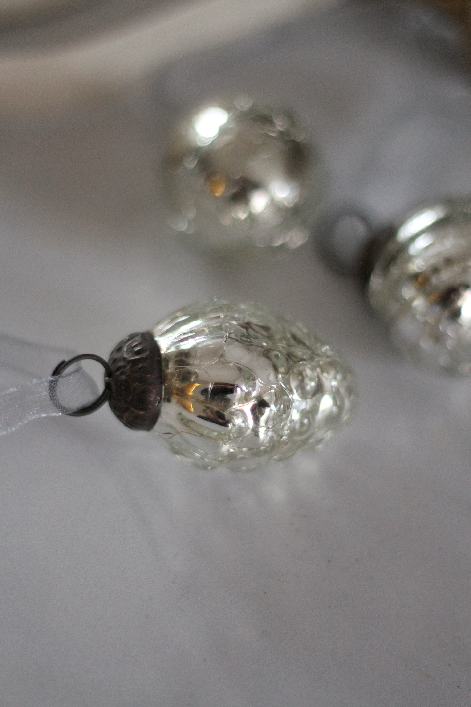 silver mini glass bauble set of three