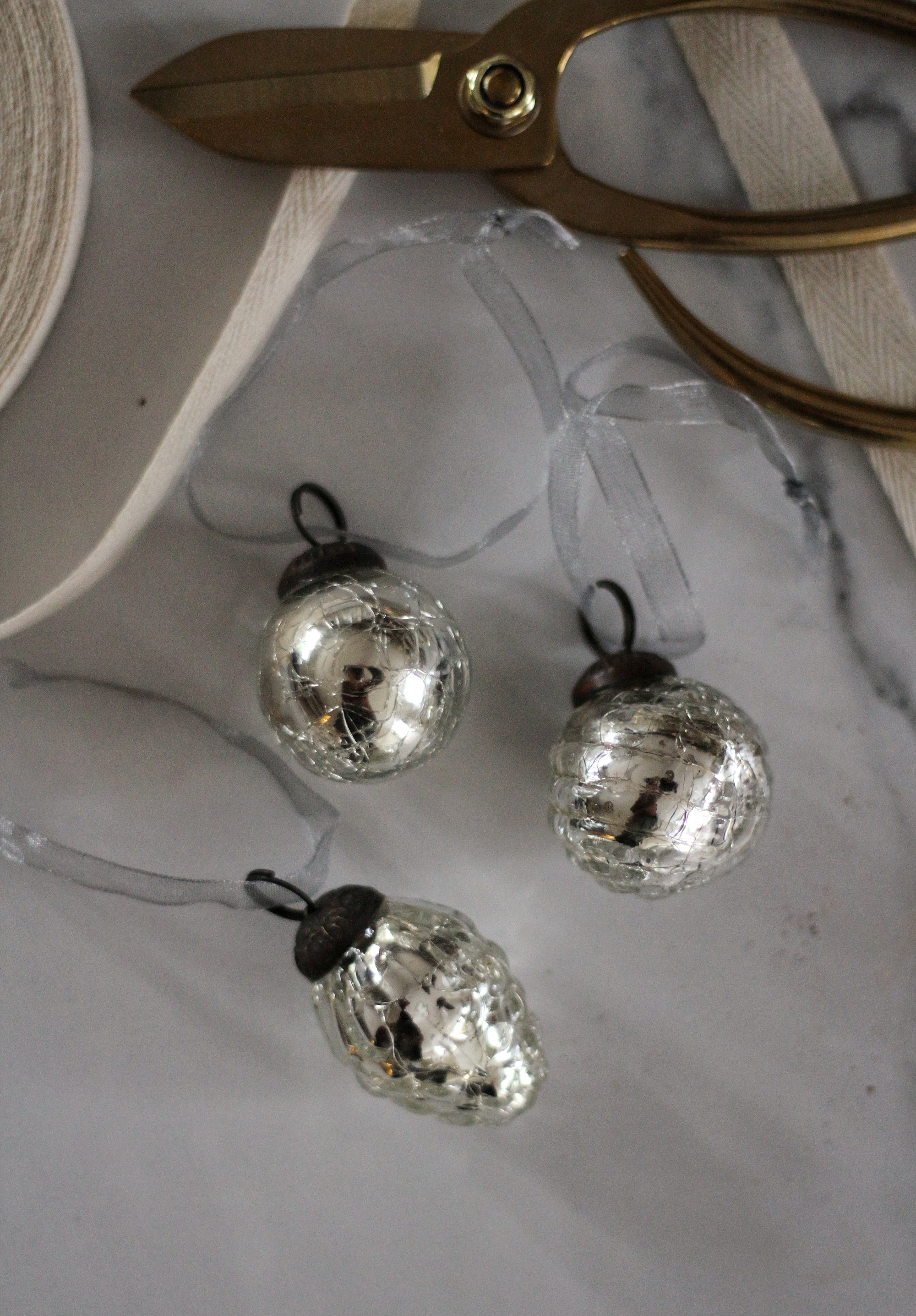 silver mini glass bauble set of three