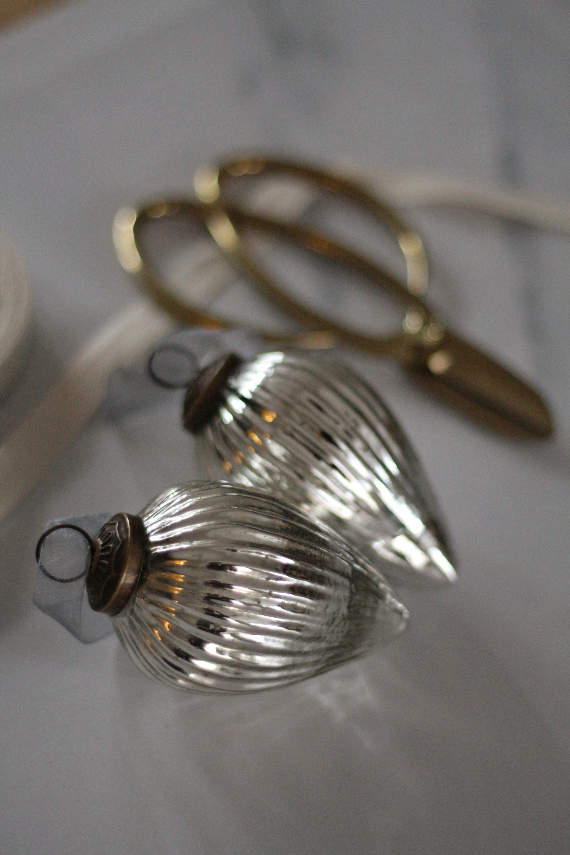 ribbed silver cone shaped glass bauble 