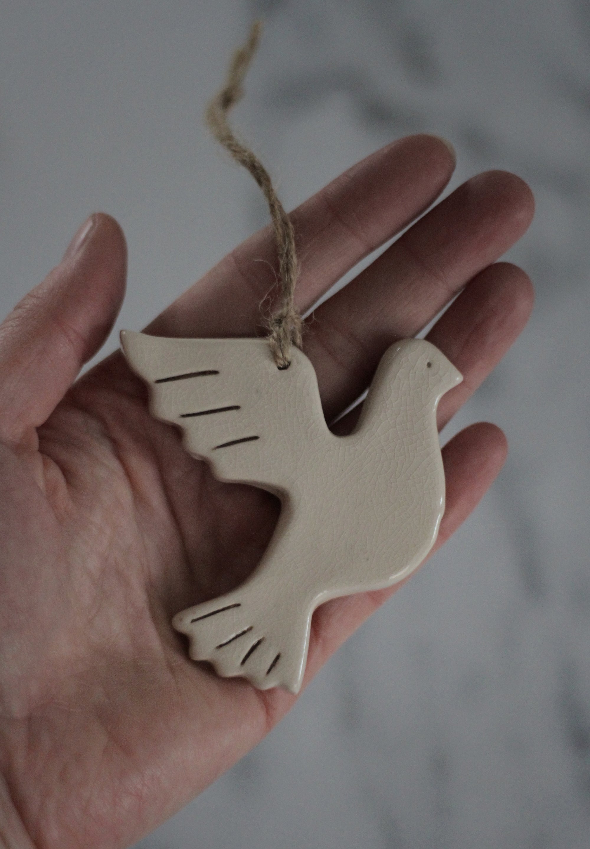 handmade ceramic turtle dove tree decoration 