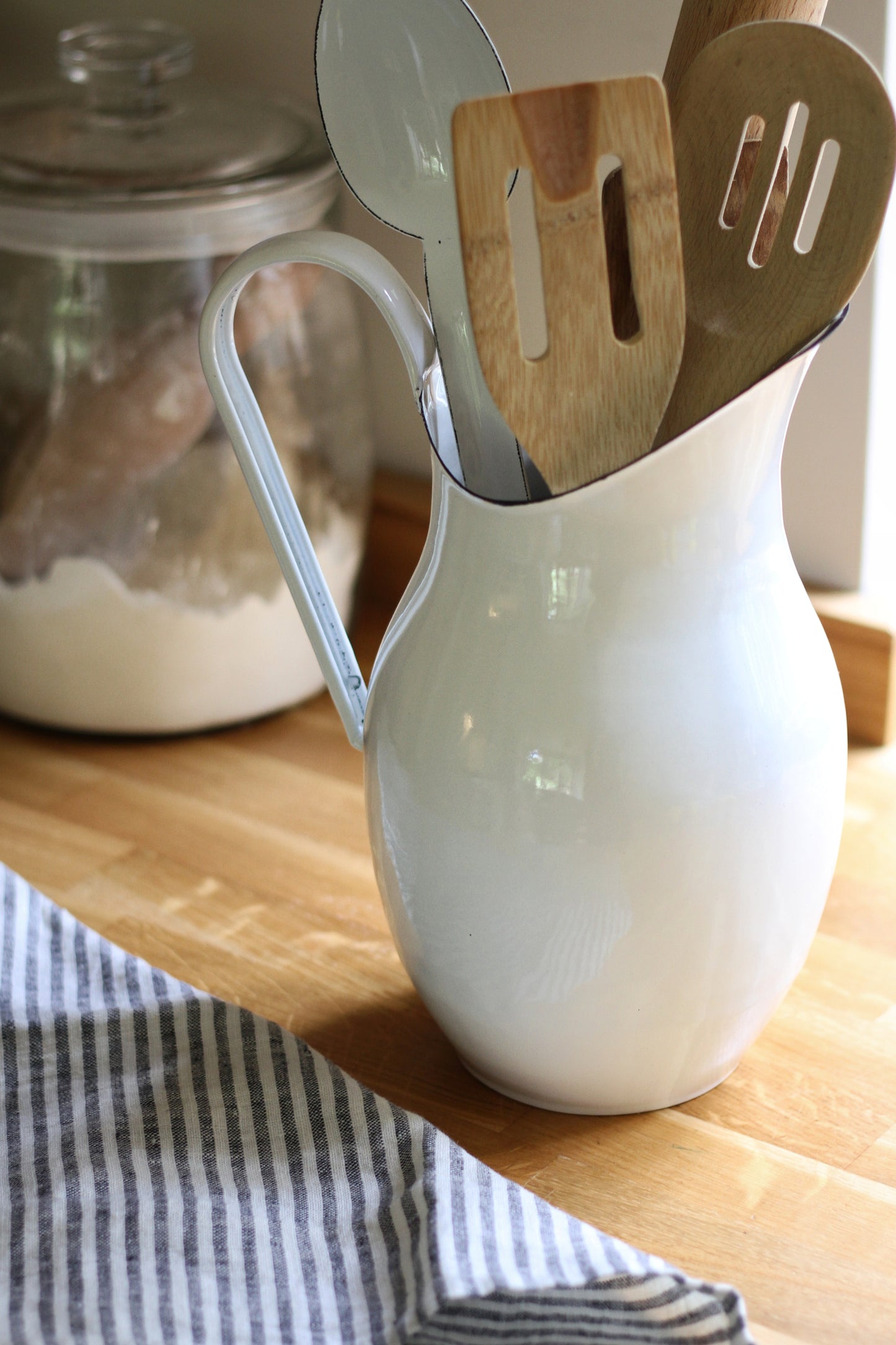 large enamel jug in white 