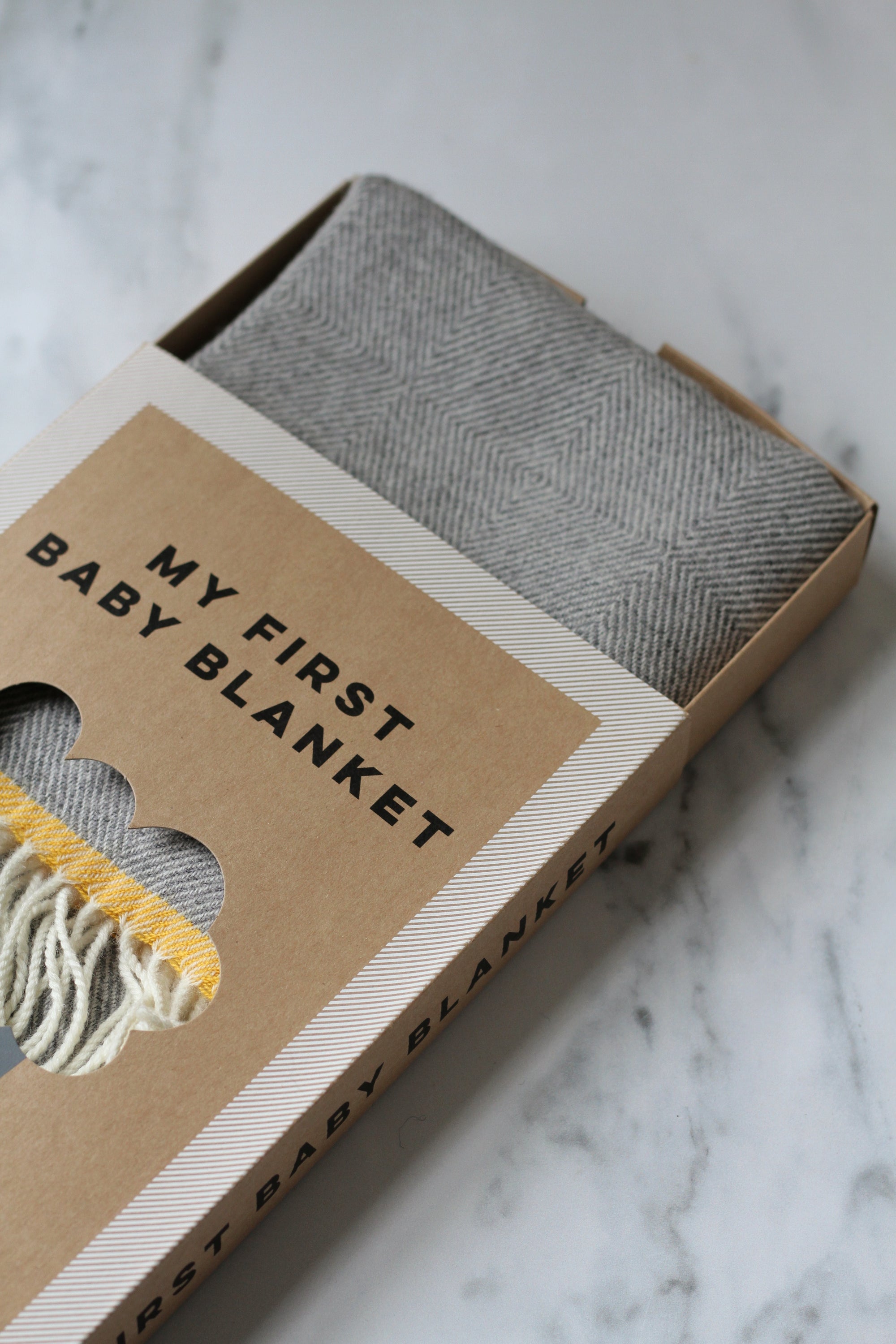 merino wool grey and yellow gift boxed baby blanket