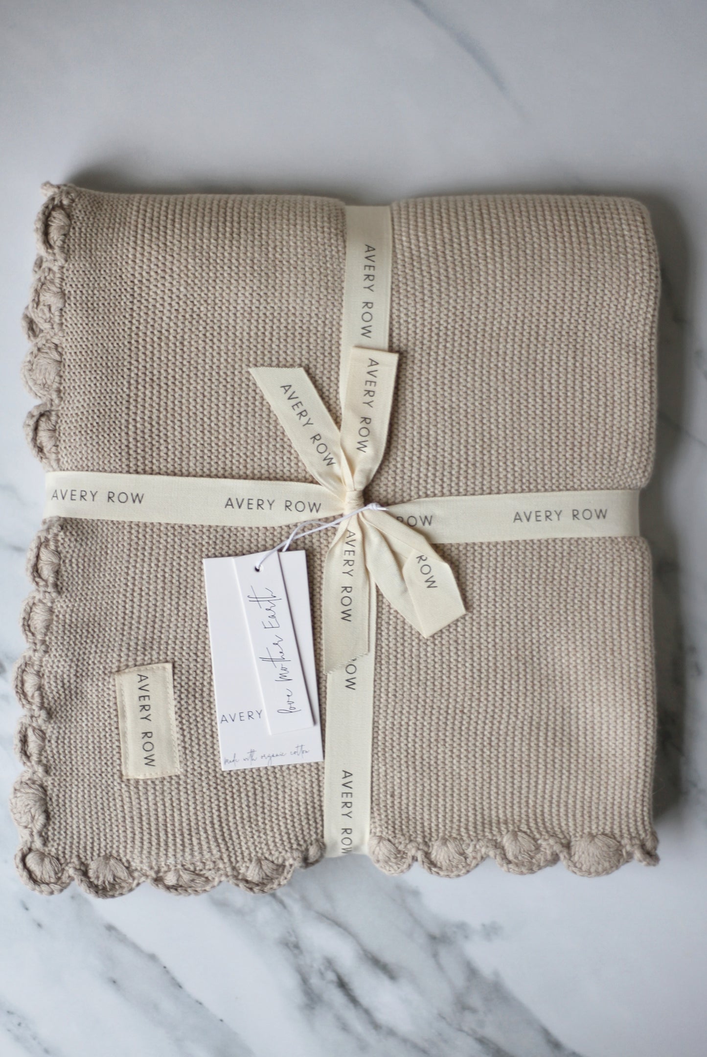 Avery Row Scalloped stone cotton baby blanket