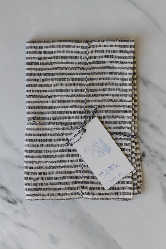 fine black stripe linen tea towel