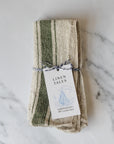 set of two linen napkins with a green stripe, french style.