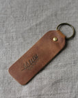 tan leather engraved key ring