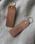 tan leather engraved key ring