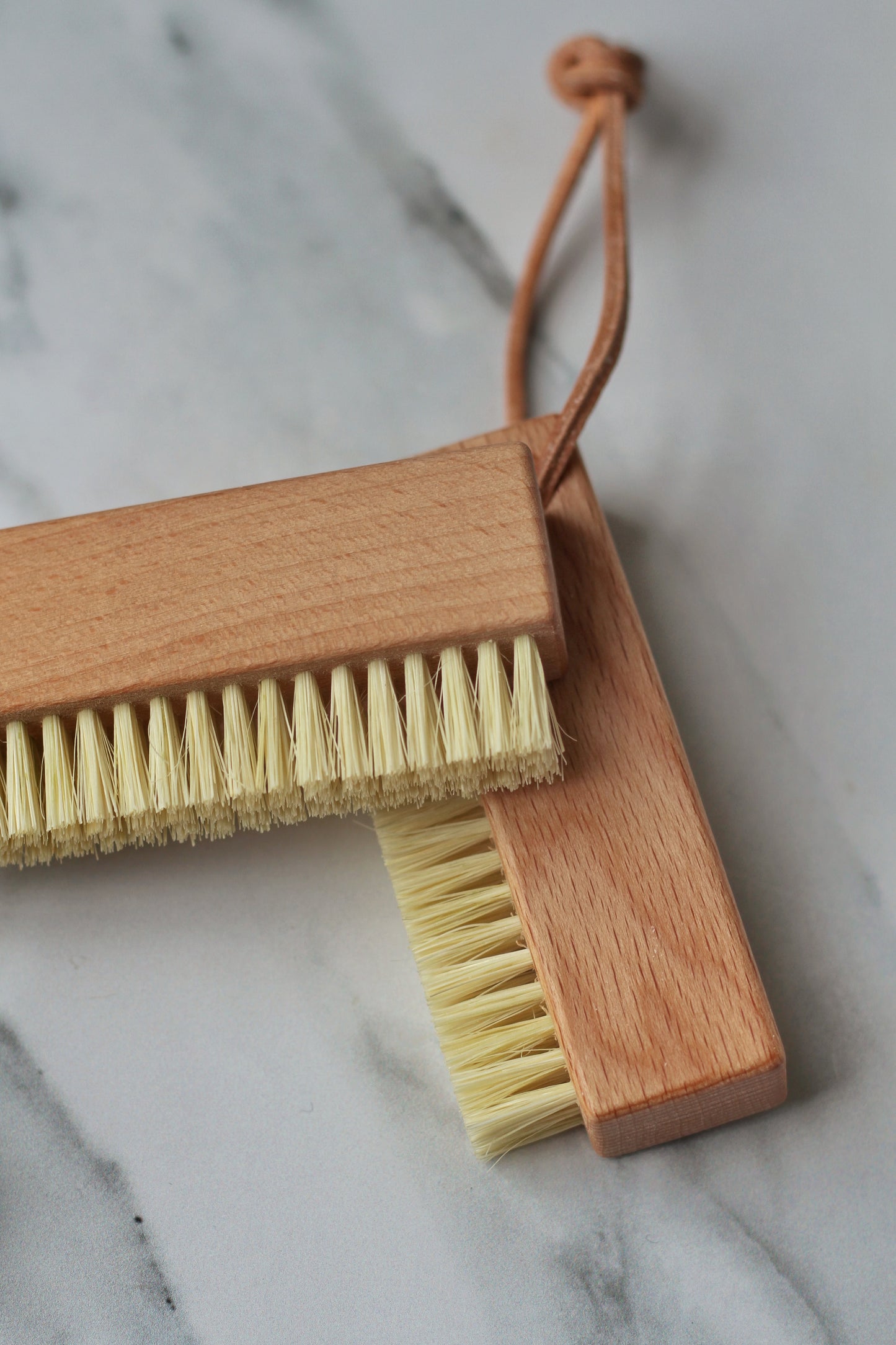 wooden nail brush with leather string for hanging, made in germany