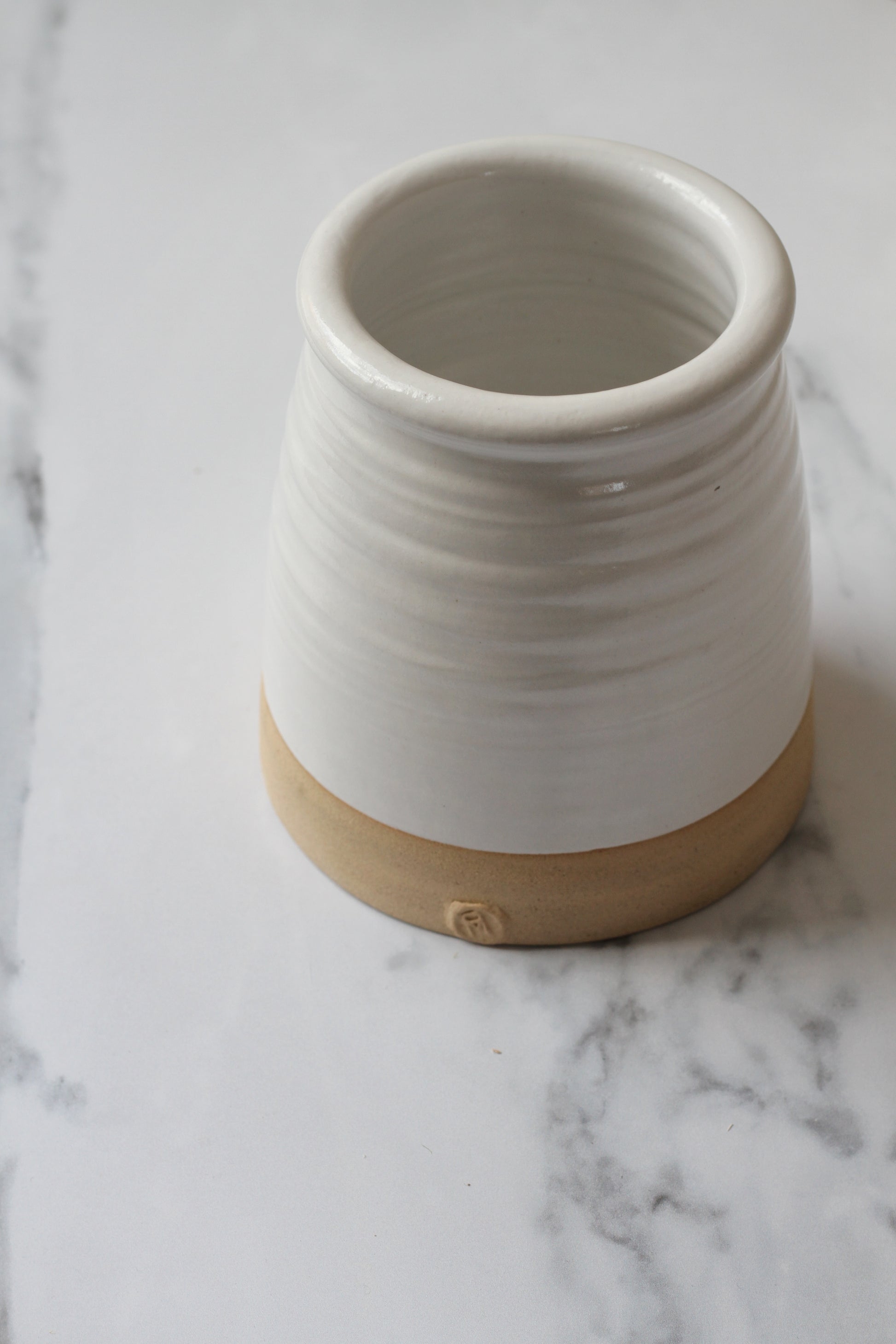 handmade stoneware utensil pot with white glaze made in england