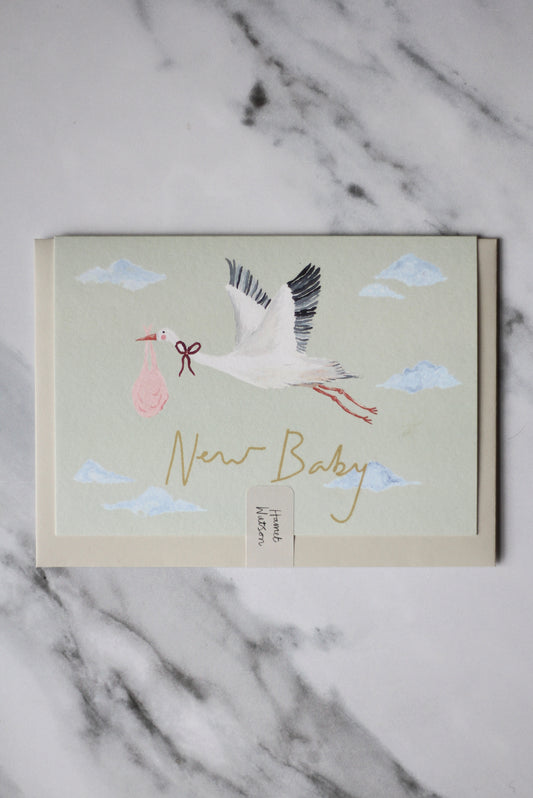 new baby card with a stork on