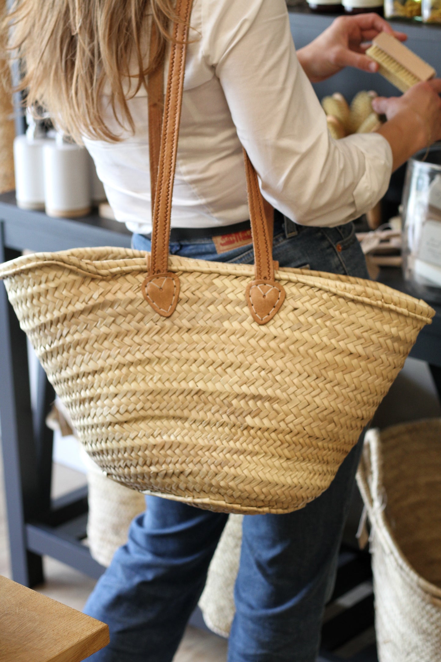straw bag with long handle