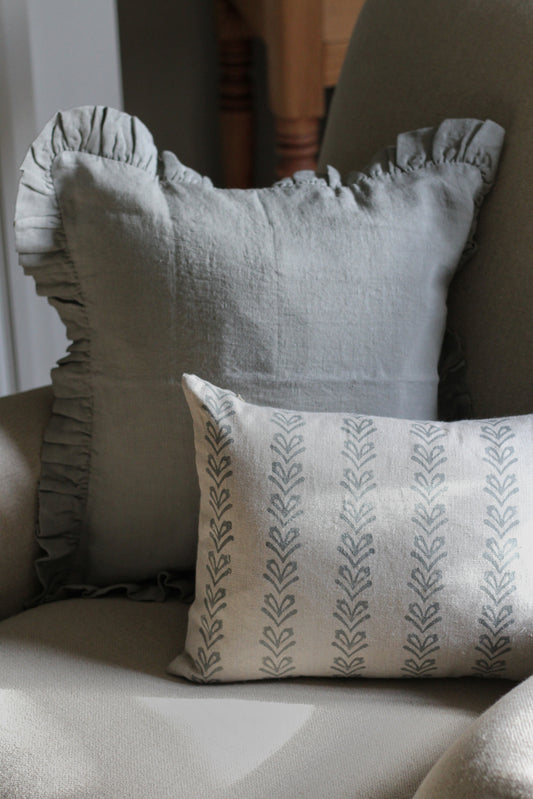 grey frilled linen  cushion cover 40cm x 40cm