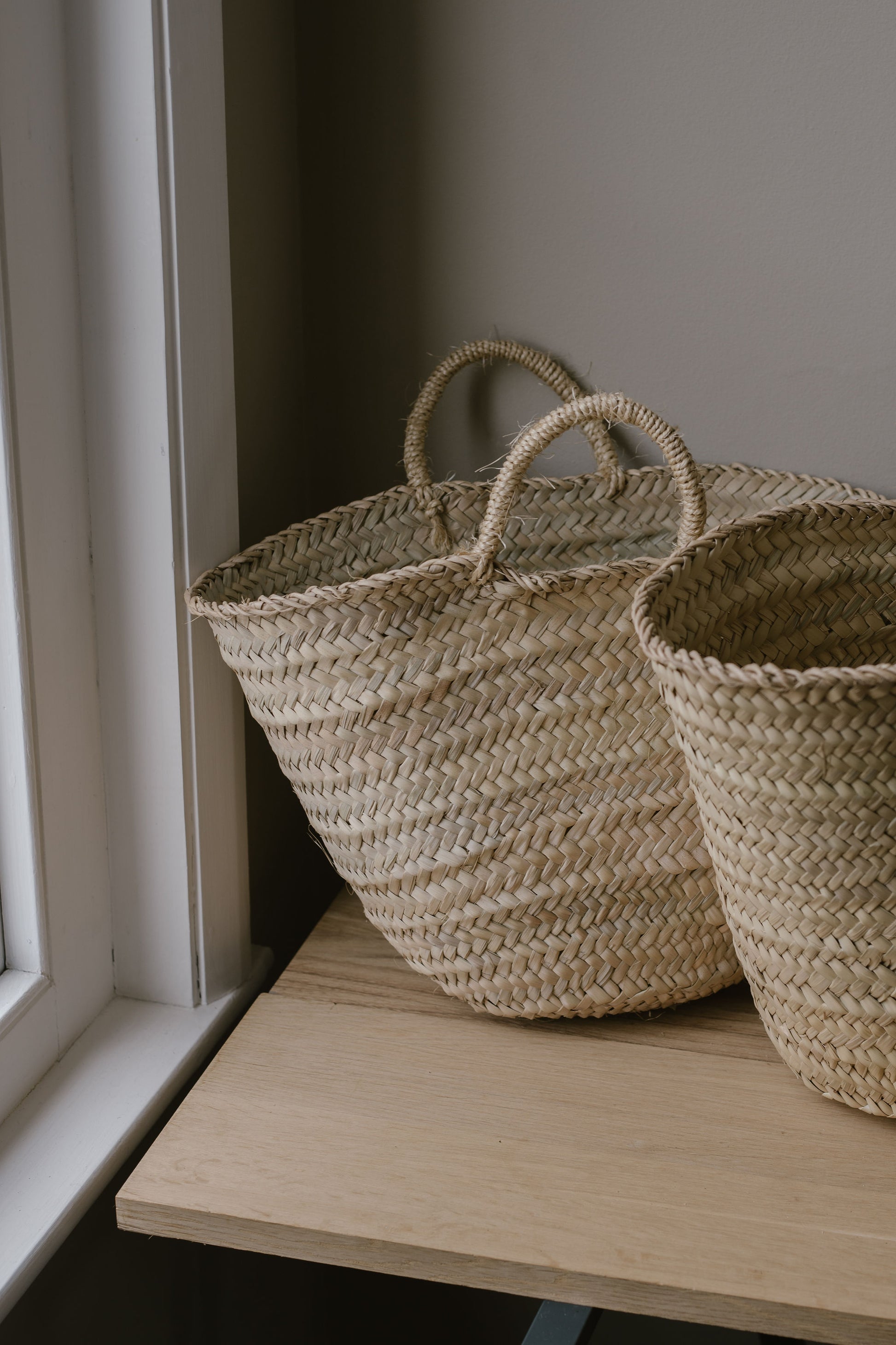 small palm leaf basket with handles 