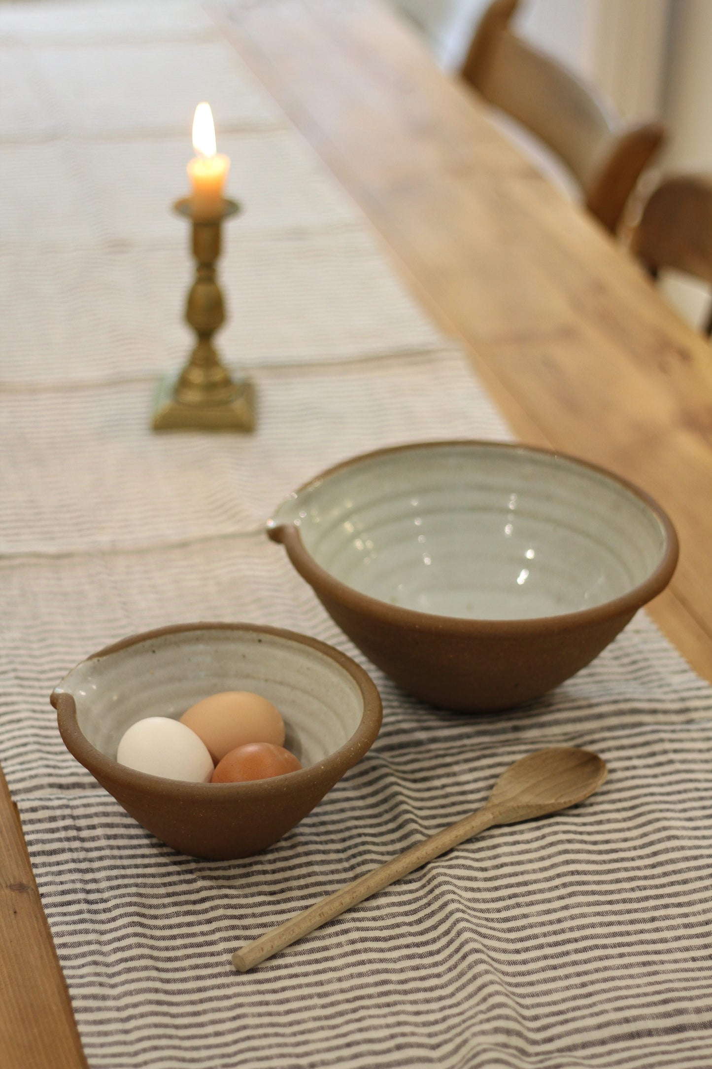 leach pottery pouring bowl in dolomite glaze available in three sizes