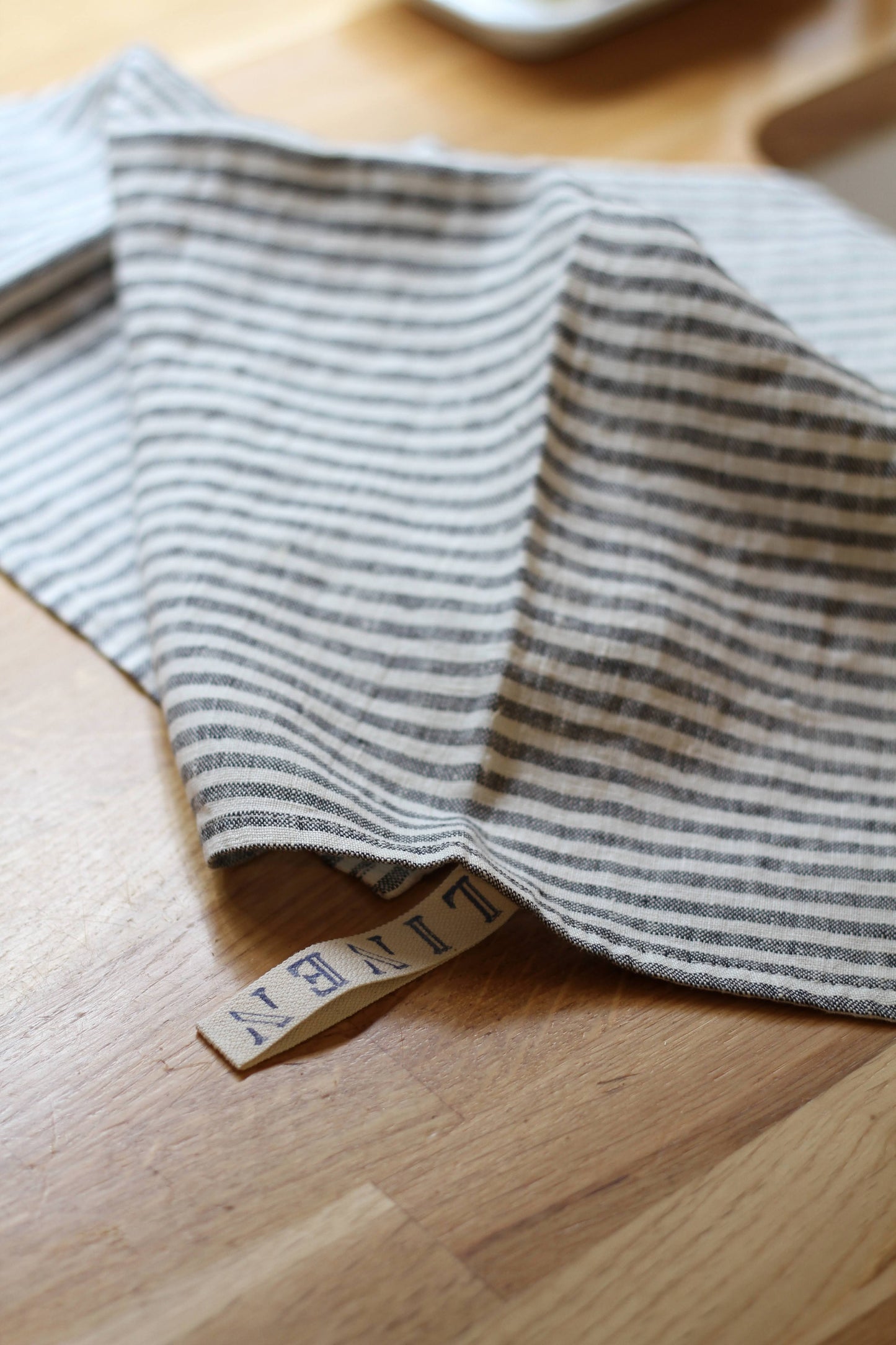 linen tea towel fine black stripe