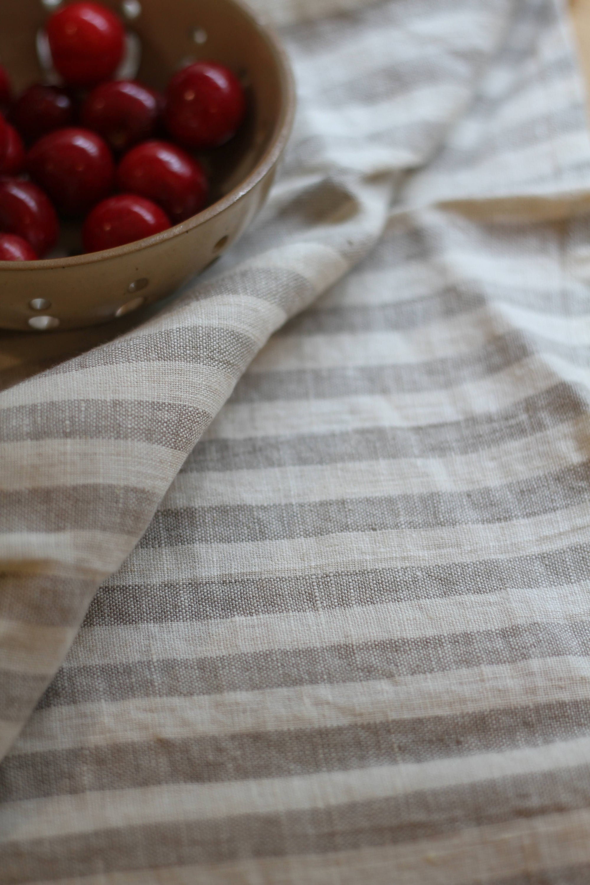 stripe linen tea towel ivory and natural stripe